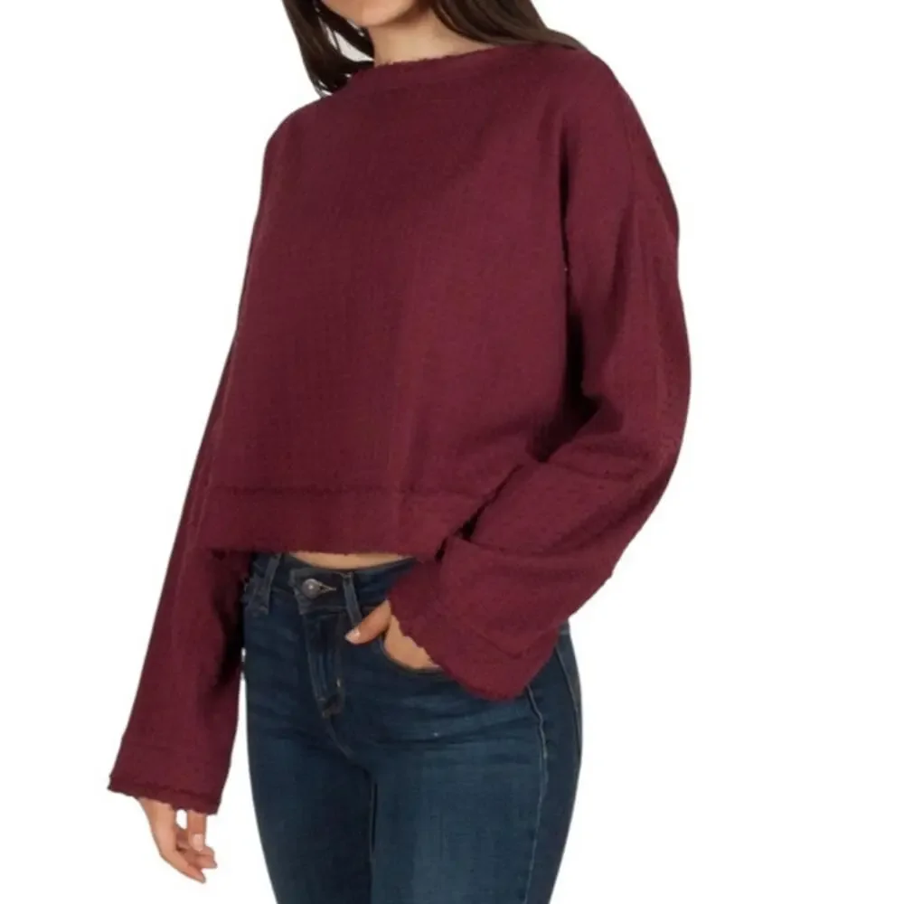 Free People Walking in Hueco Top Burgundy Tie Back Cropped  Size Large
